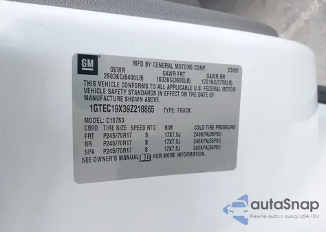 2009 GMC Sierra 1500 Work Truck from USA, damaged, VIN 1GTEC19X39Z218865